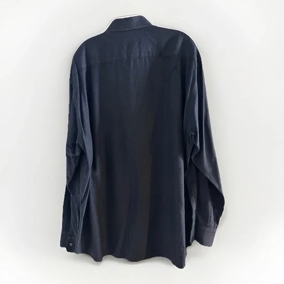 Brioni Long Sleve Button Up Dress Shirt Black Textured Italy Mens Size XL Cotton